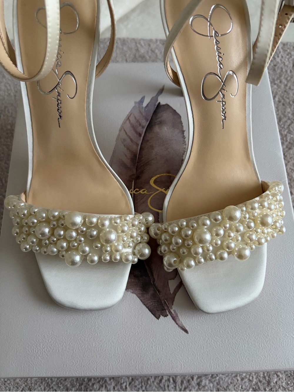 Jessica Simpson bridal Ivory Pearl-Embellished Ankle-Strap Heels